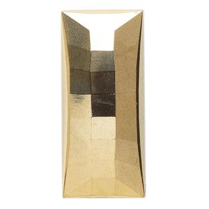 Focal, vintage Czech glass, opaque gold and black, 45x20mm faceted rectangle flat back. Sold individually.