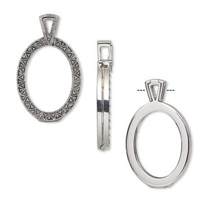 Pendant, Almost Instant Jewelry&reg;, antique silver-plated brass and rubber, 46x27.5mm single-sided hinged oval with 30x22mm oval setting. Sold individually.