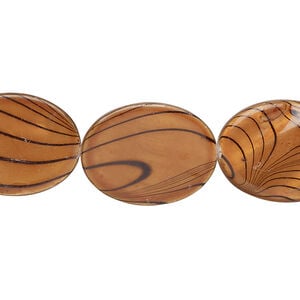 Mother-of-pearl shell 1pkg1, flat oval bead 14 inch brown and black 19x15mm-20x15mm