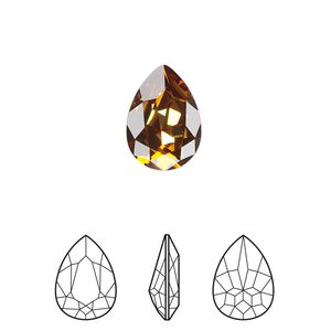 Fancy stone 1pk light amber foil back, Crystal Passions&reg; 14x10mm pear 4320