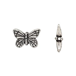 Bead, TierraCast&reg;, antique silver-plated pewter (tin-based alloy), 16x11mm double-sided butterfly. Sold per pkg of 2.
