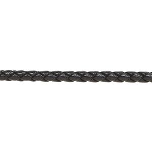 Bolo cord, leatherette, black, 3mm braided round. Sold per 5-yard section.