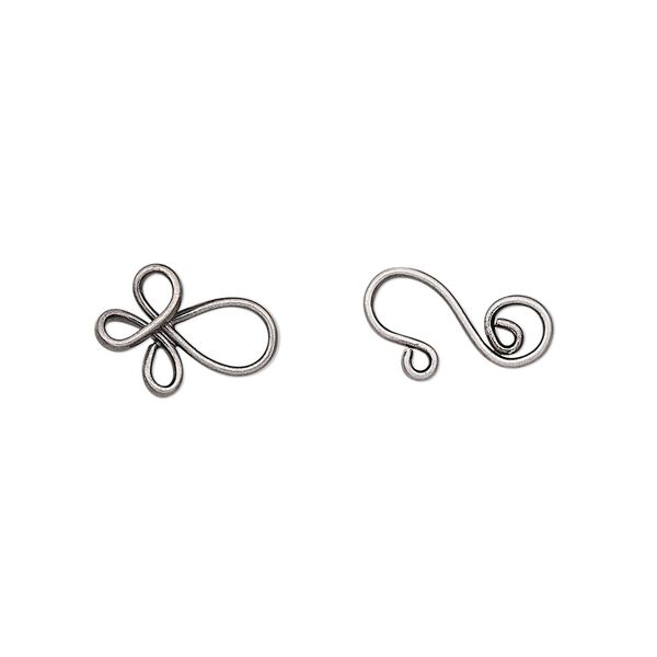 Clasp hook&eye 1pkg10 silver-plated, 22x8.5mm, brass antique 1-strand image number 0