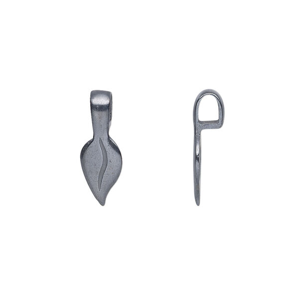 Bail, JBB Findings, glue-on, gunmetal-plated brass, 17x6mm with 11x6mm leaf flat base. Sold per pkg of 2. image number 0