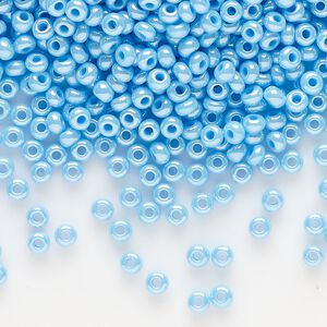 Seed bead, Preciosa Ornela, glass, opaque luster turquoise, #8 rocaille. Sold per 50-gram pkg.