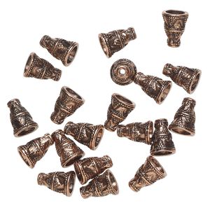 Cone 1pkg20 "pewter", 12x9mm beaded / 6mm inside diameter, copper-finished / antiqued