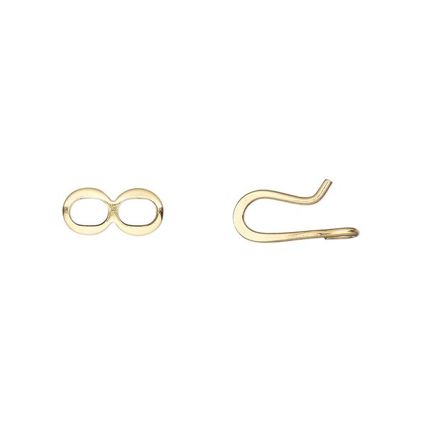 Clasp hook&eye 1pkg100 gold-plated, 10x6mm flat, brass 1-strand image number 0