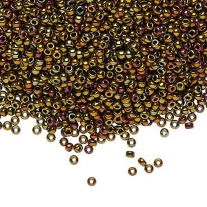 Seed bead, Miyuki, glass, pkg/25g, #11 rocaille, opaque metallic iris bronze, (RR-462).