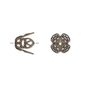 Bead cap, antique gold-plated brass, 11x10mm long filigree, fits 12-14mm bead. Sold per pkg of 100.