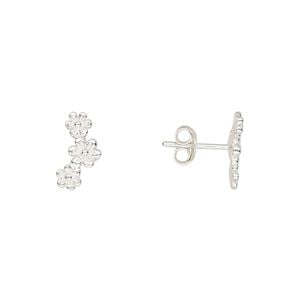 Earstud sterling silver 1pkg2, 12x6mm right- and left-facing flower / earnuts included, Create Compliments&reg; 1 pair