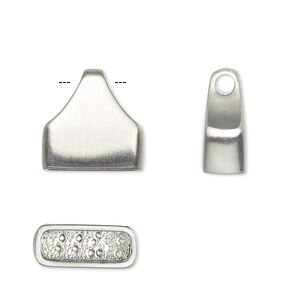 Cord end glue-in 1pkg2 stainless steel, 15mm / 12.5x5mm inside diameter, satin