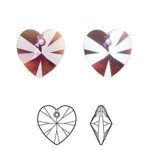 Drop 2pk amethyst shimmer, Crystal Passions&reg; 14mm pendant heart 6228