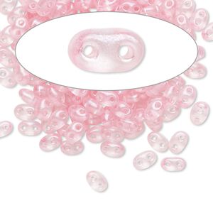 Seed bead, Preciosa Twin&trade; Czech glass, pkg/50g, 5x2.5mm oval, translucent pink terra pearl clear, (08198).