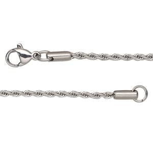 Chain 1pkg1 French rope, 2mm / lobster claw clasp, stainless steel 24 inch