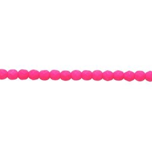 Bead, Preciosa, Czech painted fire-polished glass, matte neon pink, 3mm faceted round. Sold per 8-inch strand, approximately 65 beads.