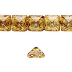 Spacer 1pkg1, Preciosa Czech pressed glass, iridescent transparent tortoise gold, 11x11x7.5mm 2-strand pyramid, fits up to 5.5mm bead, 8 inches.