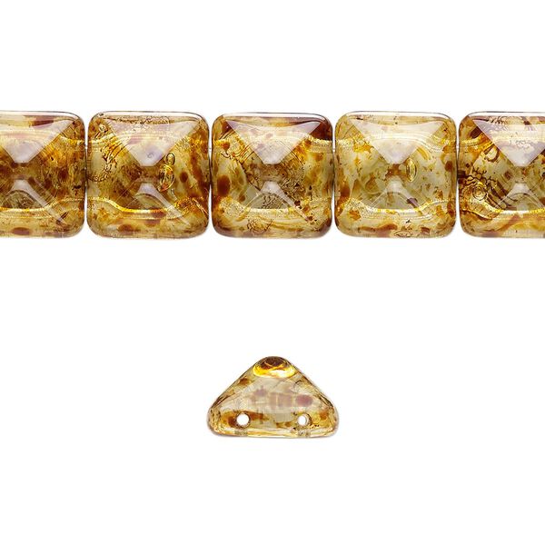 Spacer 1pkg1, Preciosa Czech pressed glass, iridescent transparent tortoise gold, 11x11x7.5mm 2-strand pyramid, fits up to 5.5mm bead, 8 inches. image number 0