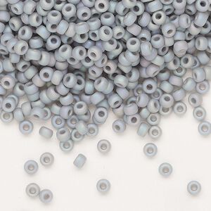 Seed bead, Miyuki, glass, pkg/250g, #8 rocaille, opaque matte rainbow ghost grey, (RR-498FR).