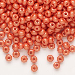 Seed bead, Preciosa Ornela Czech glass, pkg/50g, #6 rocaille, opaque PermaLux dyed orange chalkwhite, (22004).