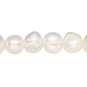 Pearl, cultured freshwater (bleached), white, 8-9mm semi-round flat-sided potato, D grade, Mohs hardness 2-1/2 to 4. Sold per pkg of (2) 15" to 16" strands.