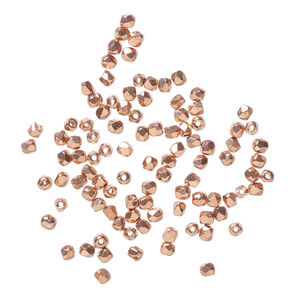 Bead 1pkg1200, fire-polished, copper-plated glass, opaque clear, 2mm faceted round, 1 mass.