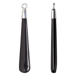 Focal, sterling silver and black onyx (dyed), 41x7mm hand-cut double-sided long teardrop, Mohs hardness 6-1/2 to 7. Sold individually.