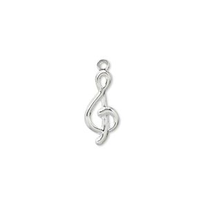 Charm, silver-plated brass, 16x7mm treble clef. Sold per pkg of 100.