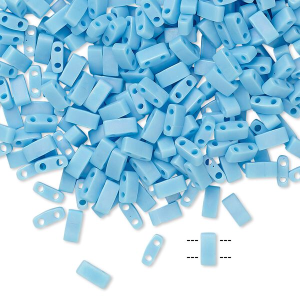 Seed bead, TILA&reg;, glass, pkg/10g, 5x2.3mm half tila rectangle, opaque matte rainbow robin's egg blue, (HTL-413FR). image number 0