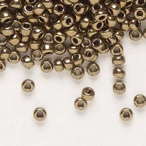 Seed bead, Miyuki, glass, pkg/50g, #8 rocaille, opaque metallic dark bronze, (RR-457).
