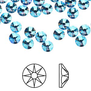 Flat back 144pk light sapphire shimmer foil back, Crystal Passions&reg; 4.6-4.8mm rose round SS20 2088
