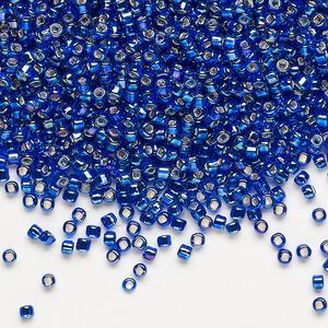 Seed bead, Dyna-Mites&trade;, glass, pkg/40g, #11 round, translucent silver-lined rainbow cobalt blue, (74R:SR 11/0 SR).