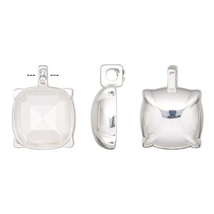 Drop, Almost Instant Jewelry&reg;, crystals and silver-plated "pewter" (zinc-based alloy), clear, 17.5x13mm rounded square with 12mm faceted cushion setting. Sold individually.