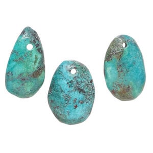 Turquoise 1pkg3, hand-cut top-drilled puffed teardrop / oval / freeform drop, mix 17x9mm-20x20mm green & blue