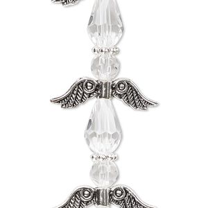 Bead mix 1pkg4 silver-plated "pewter", 23x7mm angel, clear / antique