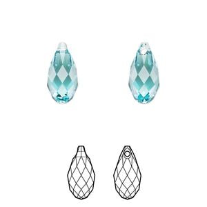 Briolette 24pk light turquoise, Crystal Passions&reg; 13x6.5mm pendant drop 6010