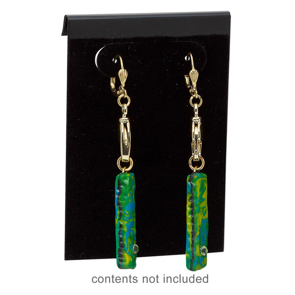 Earring card, flocked plastic, black, 3x2-inch rectangle. Sold per pkg of 25. image number 2