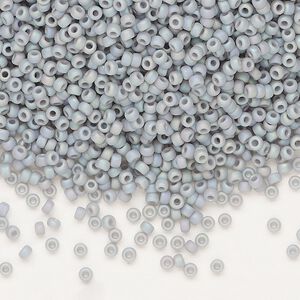 Seed bead, Miyuki, glass, pkg/25g, #11 rocaille, opaque matte rainbow ghost grey, (RR-498FR).