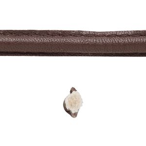 Cord, leather and cotton (dyed), brown, 7-8mm double-stitched flat. Sold per 5-yard section.