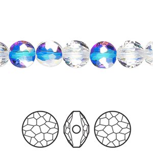 Bead 4pk crystal AB, Crystal Passions&reg; 8mm puffed round 5034