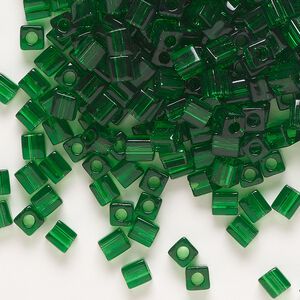 Seed bead, Miyuki, glass, pkg/250g, 3.5-3.7mm square, transparent green (SB-146).