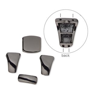 "Pewter" (zinc-based alloy) 1pkg4, 2-strand rectangle ring size 7.5, gunmetal-finished 17x16mm