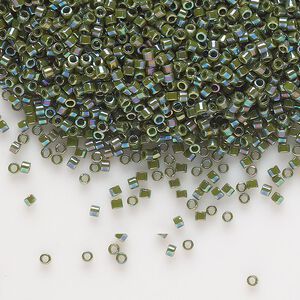 Seed bead, Delica&reg;, glass, pkg/50g, #11 round, opaque rainbow avocado (DB-1575).