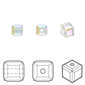 Bead 144pk white opal shimmer, Swarovski&reg; 6mm cube 5601