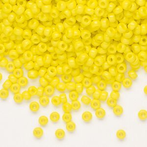 Seed bead, Miyuki, glass, pkg/50g, #8 rocaille, opaque yellow, (RR-404).
