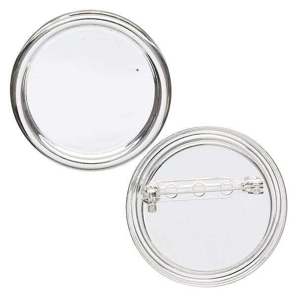 Pin back 1pkg2 silver-plated, 35mm round / 28mm round setting, steel image number 0