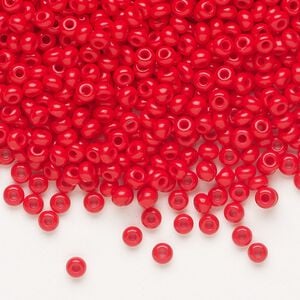 Seed bead, Preciosa Ornela Czech glass, pkg/50g, #8 rocaille, opaque bright red coral, (93170).