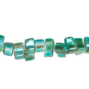 Mother-of-pearl shell 1pkg1, triangle tube bead 15 inch sea green 8x4mm-14x6mm