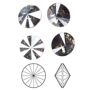 Chaton 4pk black diamond moonlight foil back, Crystal Passions&reg; 12mm rivoli 1122