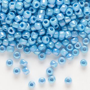 Seed bead, Dyna-Mites&trade;, glass, opaque rainbow turquoise blue, #6 round. Sold per 1/2 kilogram pkg.
