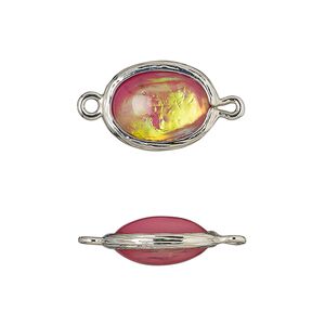 Link, Opalized Ice&trade;, "opal" (resin) and imitation rhodium-finished brass, opaque light purple, 16x12mm double-sided oval. Sold per pkg of 4.